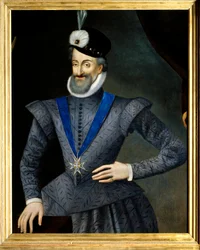 Portret van Hendrik IV (1553-1610) koning van Frankrijk. Hij draagt de ketting van de Orde van de Heilige Geest. Anoniem Frans schilderij uit de 17e eeuw.