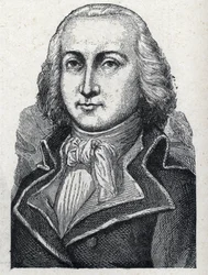 Portret van Jean Baptiste Cyrus Adelaide de Timbrune de Thiembronne, graaf van Valencia en generaal van de Franse Revolutie. Gravure van 1889. Privécollectie.