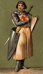 Portret van Jean de Joinville (1225 - 1317) Franse kroniekschrijver Vriend en vertrouweling van koning Lodewijk IX, die hij vergezelde naar de VII Kruistocht. Chromolithografie uit de 19e eeuw.