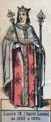 Portret van Lodewijk IX van Frankrijk, bekend als Sint Lodewijk. Illustratie eind 19e eeuw.