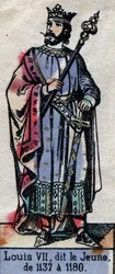 Portret van Lodewijk VII van Frankrijk, bekend als Lodewijk de Jonge (1120-1180) (dynastie van de Capetingen). Illustratie eind 19e eeuw.