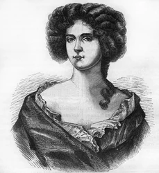 Portret van Louise de Keroualle (1649-1734), hertogin van Portsmouth en minnares van Charles II (1630-1685). Gravure in 