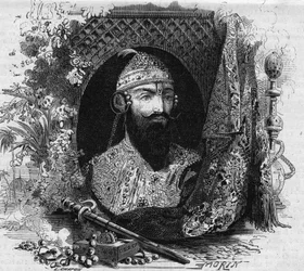 Portret van Nana Saheb, leider van de antikoloniale opstand van de Cipayas in India. Gravure in "Le Monde Illustré" nr. 331 van 15 augustus 1863