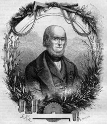 Portret van Philippe de Girard (1775-1845), Franse uitvinder en industrieel, uitvinder van de linnen spinmachine. Gravure uit 1866-1867.