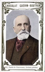 Portret van Pierre Puvis de Chavannes, Franse schilder (1824-1898). Vignette des chocolates Guérin - Boutron