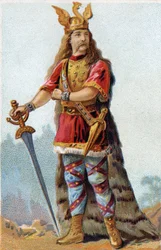 Portret van Vercingetorix (72-46 v.Chr.), koning der Galliërs. Chromolithografie rond 1890.