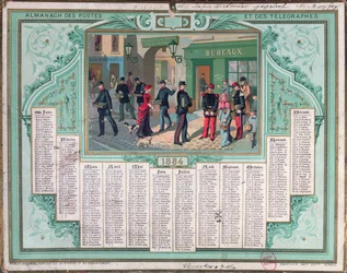 Postkantoor kalender van 1884