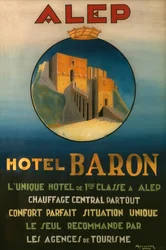 Poster die het Baron Hotel in Aleppo adverteert, ca. 1920