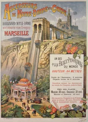 Poster die de lift van Notre-Dame de la Garde adverteert, Marseille, ca. 1900