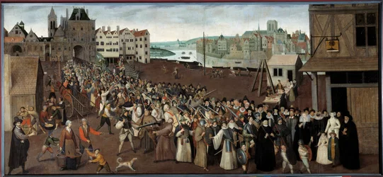 Processie van de Liga op Place de Greve, vertrekkend vanuit de Arcade van Saint Jean in Parijs