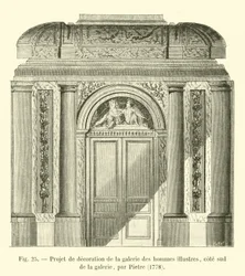 Ontwerp voor de decoratie van de galerij van beroemde mannen, zuidzijde van de galerij, door Pietre, 1778