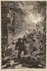 Achtervolging van de opstandelingen in de catacomben, mei 1871, illustratie uit Cassells Geschiedenis van de Oorlog tussen Frankrijk en Duitsland, 1870-1871