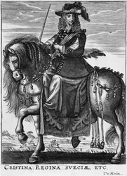 Koningin Christina van Zweden (1626-89) te paard