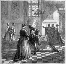 Koningin Margarita van Navarra (1492-1549) ontmoet Pomini.