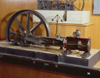 Reconstructie van de stoommachine uitgevonden door George Henry Corliss
