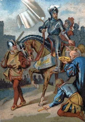 Herstel van Calais op de Engelsen door de hertog van Guise in 1558. Chromolithografie uit de serie 