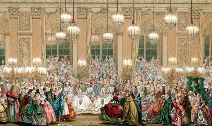 Voorstelling van een maskerade aan het hof van koning Lodewijk XV