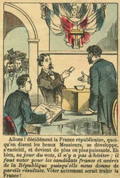 Republikeins Frankrijk verdiende de stem van de Fransen. Gravure, in 