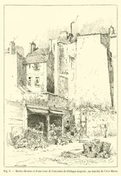 Resten van de muur en een toren van de omheining van Philippe-Auguste, op de markt van l