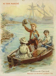 Robinson Crusoe in roeiboot