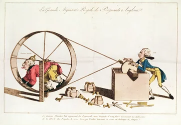 Koninklijke slijpservice voor het slijpen van Engelse dolken, 1794 (handgekleurde ets)