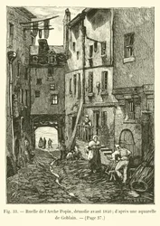 Steeg van de Arche Popin, gesloopt voor 1840, naar een aquarel van Goblain