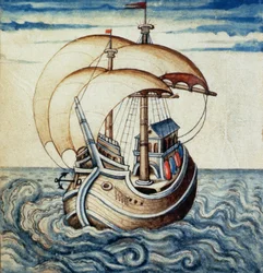 Zeilschip, uit Theatre des Vices et Vertus, door Jan van der Noot (ca.1539-95)