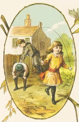 Suzanne heeft plezier met touwtjespringen terwijl haar broers Sylvestre en Simon haasje-over spelen