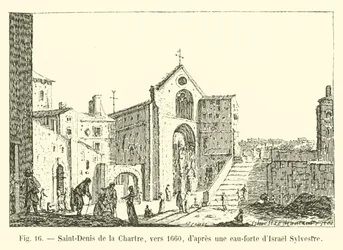 Saint-Denis de la Chartre, rond 1660, naar een ets van Israël Sylvestre