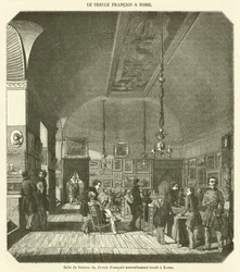 Leeszaal van de pas opgerichte Cercle Francais in Rome (gravure)