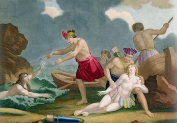 Scène uit de geschiedenis van de Azteekse prinses Amazilly en haar broer Telasco