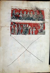 Scène uit het studentenleven aan het Hubant College of Ave Maria in Parijs. Manuscriptpagina 