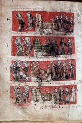 Scène uit het studentenleven aan het Hubant College of Ave Maria in Parijs. Manuscriptpagina 
