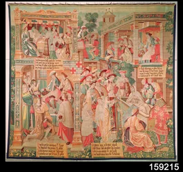 Scènes uit het leven van St. Remigius (d.533) bisschop van Reims: Het wonder van het testament van de rijke man en de opstanding van een dode man, 1531
