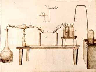 Wetenschappelijke Apparatuur, uit The Elements of Chemistry door Antoine Laurent de Lavoisier (1743-94) gegraveerd door D.Lizars, 1796