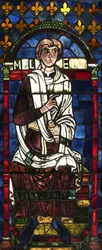 Zittende Malaleel, zoon van Kaïn (gebrandschilderd glas)