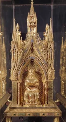 Zittende figuur van Christus, van de relikwie van Sint Taurin (verguld koper, email en zilver)