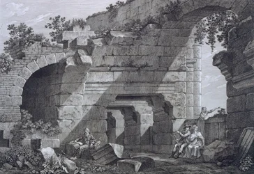 Tweede galerijen van het amfitheater in Nimes, uit Antiquités de la France: Vol I, Monuments de Nimes
