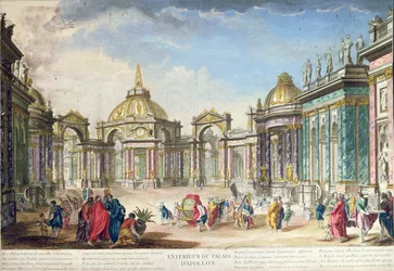 Decorontwerp voor de buitenkant van Apollos paleis, gepubliceerd in Parijs, 1748