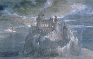 Decorontwerp voor een productie van Hamlet (Acte Een) in de Comédie Française, 1884