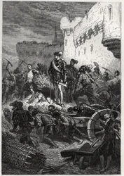 Beleg van Metz (1552) - Francois de Guise en de werken aan de wallen van Metz - gravure uit 