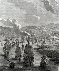 Beleg van Toulon vond plaats tussen 29 juli en 21 augustus 1707 tijdens de Spaanse Successieoorlog toen een geallieerde land- en zeemacht de Franse marinebasis in Toulon belegerde (gravure)
