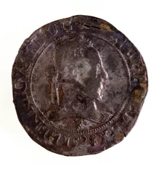 Zilveren Franse testoon, regeerperiode van koning Hendrik III van Frankrijk (1574-1589) Diam. 3,5 cm Napels, archeologisch museum