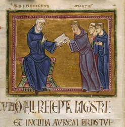St. Benedictus die zijn Regel geeft