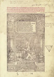 St. Hiëronymus in zijn studiolo, titelpagina van een Bijbel, gedrukt door J. Marion, Lyon, 1521