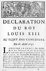 Verklaring van Lodewijk XIII (1601-43) over de komieken, 16 april 1641
