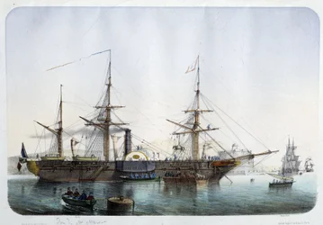 Stoomfregat in de haven van Toulon, circa 1850