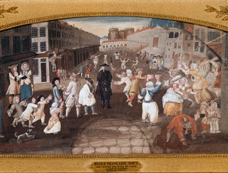 Straatartiesten in de Rue St Antoine, Parijs