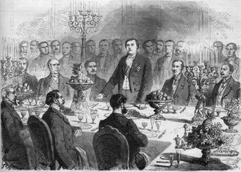 Eretafel bij het banket aangeboden aan de heer de Lesseps door de aandeelhouders van het Suezkanaal, op 11 februari 1864, in het Palais de l