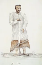 Tahitische hoofdman, illustratie uit de reis van Louis I Duperrey, door LF Lejeune